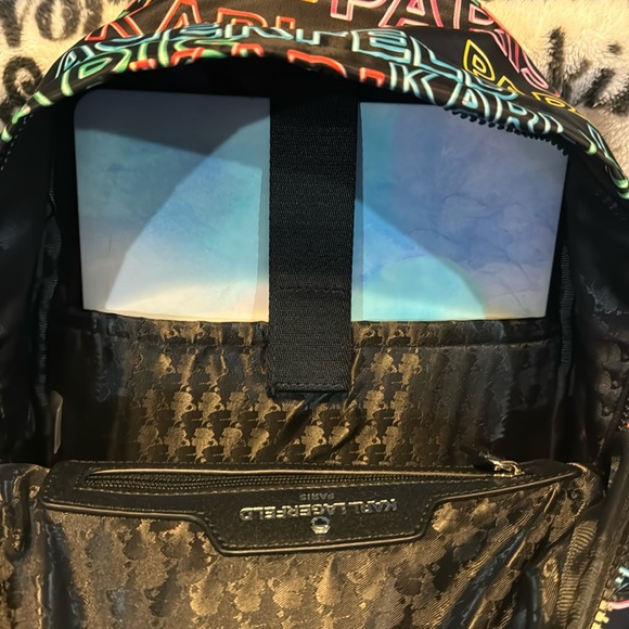 NWT Karl Lagerfeld Nylon Multi Color Backpack With 2 Side Pockets & Front Pocket - Picture 2 of 16